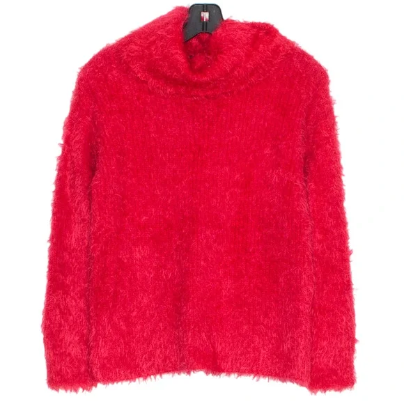 NWT Catherine Malandrino Eyelash Sweater Fuzzy Red Cowl Neck Cozy Statement XS - Picture 1 of 7